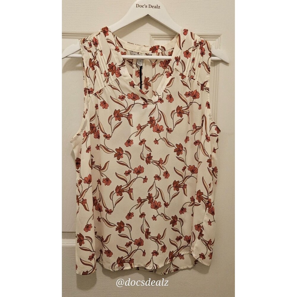 41 Hawthorn Sleevless Blouse White with Floral Pattern Women's Large